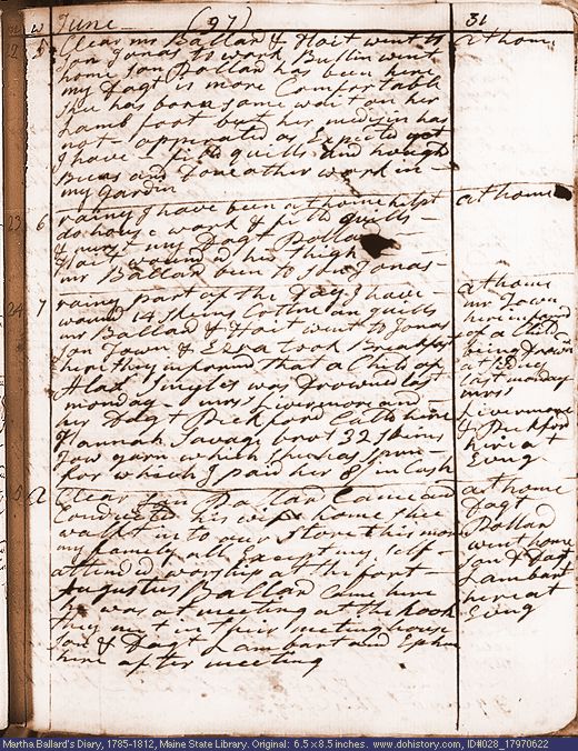 Jun. 22-25, 1797 diary page (image, 134K). Choose 'View Text' (at left) for faster download.
