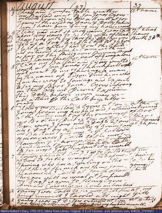 Aug. 1-7, 1797 diary page (image, 140K). Choose 'View Text' (at left) for faster download.
