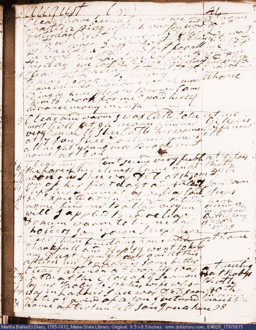 Aug. 15-20, 1797 diary page (image, 113K). Choose 'View Text' (at left) for faster download.
