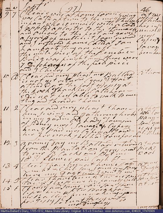 Sep. 9-15, 1797 diary page (image, 117K). Choose 'View Text' (at left) for faster download.