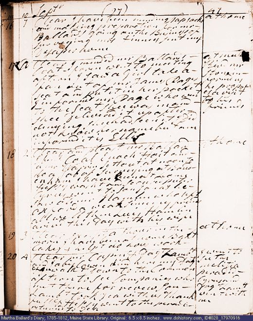 Sep. 16-20, 1797 diary page (image, 114K). Choose 'View Text' (at left) for faster download.