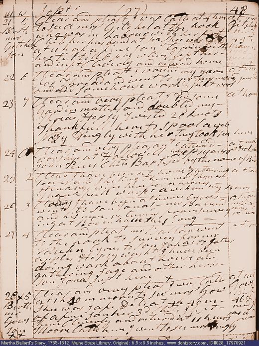 Sep. 21-28, 1797 diary page (image, 125K). Choose 'View Text' (at left) for faster download.