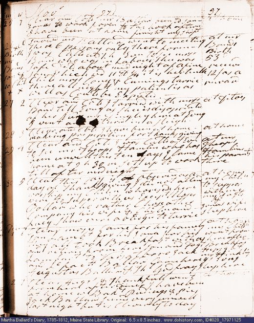 Nov. 25-Dec. 2, 1797 diary page (image, 122K). Choose 'View Text' (at left) for faster download.