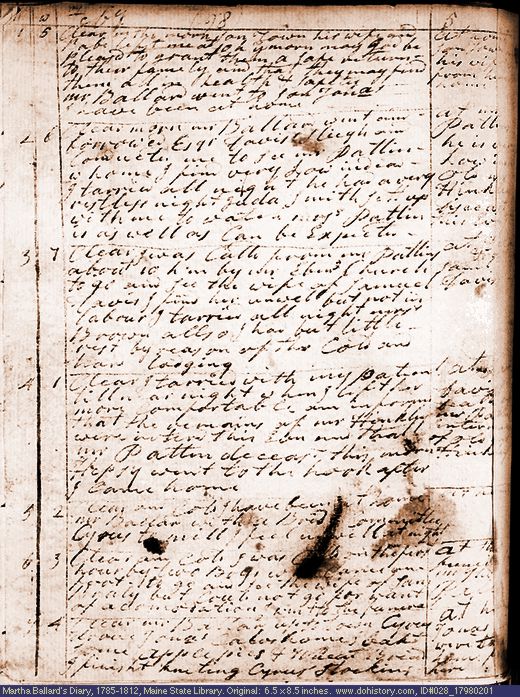 Feb. 1-7, 1798 diary page (image, 143K). Choose 'View Text' (at left) for faster download.