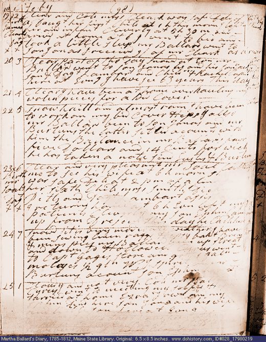 Feb. 19-26, 1798 diary page (image, 120K). Choose 'View Text' (at left) for faster download.