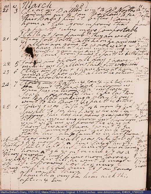 Mar. 20-26, 1798 diary page (image, 121K). Choose 'View Text' (at left) for faster download.