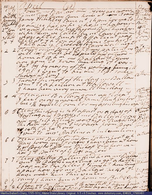 Apr. 1-9, 1798 diary page (image, 123K). Choose 'View Text' (at left) for faster download.