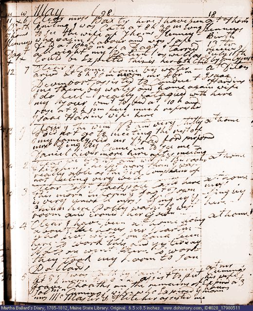 May 11-17, 1798 diary page (image, 128K). Choose 'View Text' (at left) for faster download.