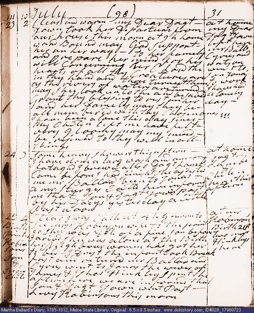 Jul. 23-25, 1798 diary page (image, 134K). Choose 'View Text' (at left) for faster download.