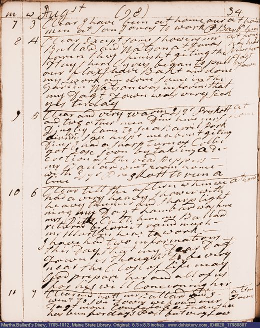 Aug. 7-11, 1798 diary page (image, 112K). Choose 'View Text' (at left) for faster download.
