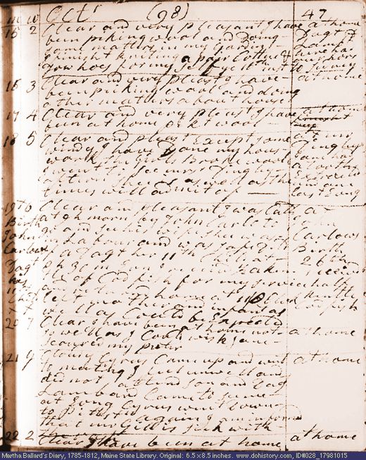Oct. 15-22, 1798 diary page (image, 118K). Choose 'View Text' (at left) for faster download.
