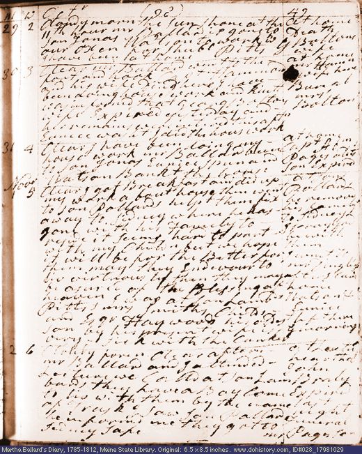 Oct. 29-Nov. 2, 1798 diary page (image, 123K). Choose 'View Text' (at left) for faster download.