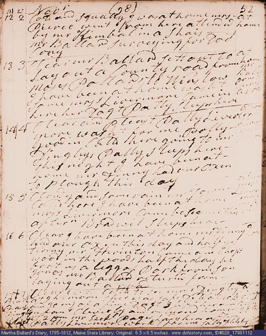 Nov. 12-17, 1798 diary page (image, 102K). Choose 'View Text' (at left) for faster download.