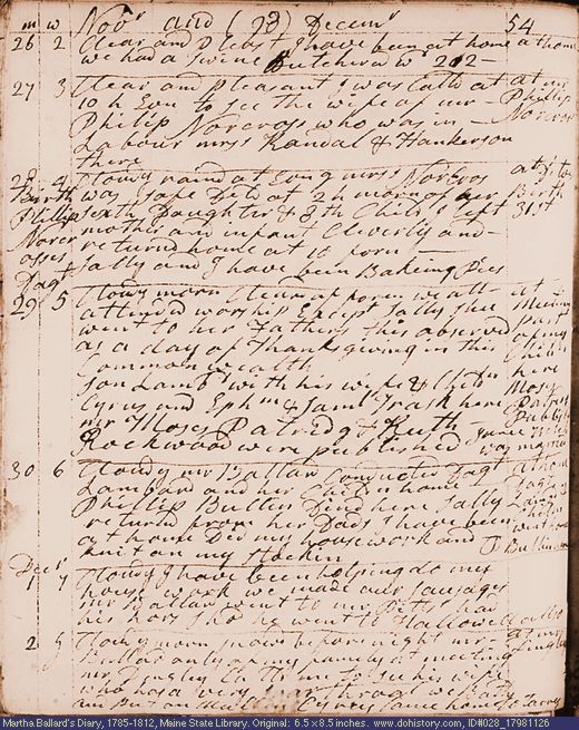 Nov. 26-Dec. 2, 1798 diary page (image, 122K). Choose 'View Text' (at left) for faster download.