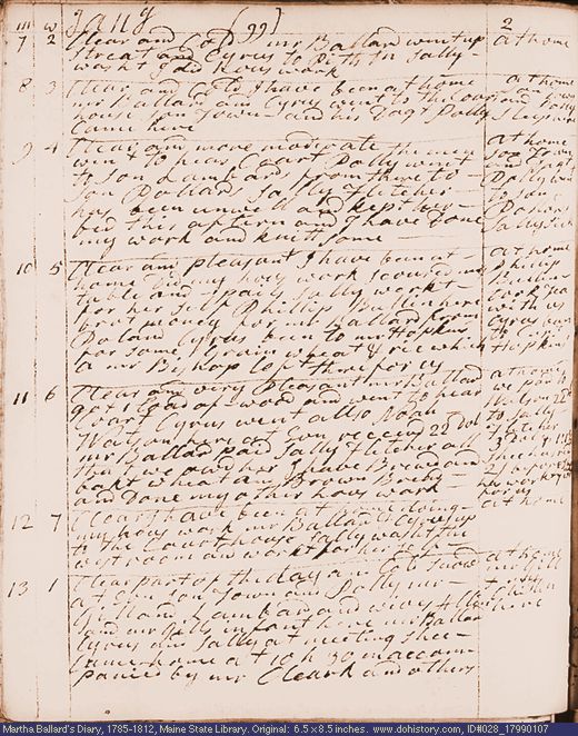 Jan. 7-13, 1799 diary page (image, 116K). Choose 'View Text' (at left) for faster download.