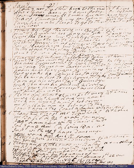 Jan. 14-20, 1799 diary page (image, 119K). Choose 'View Text' (at left) for faster download.