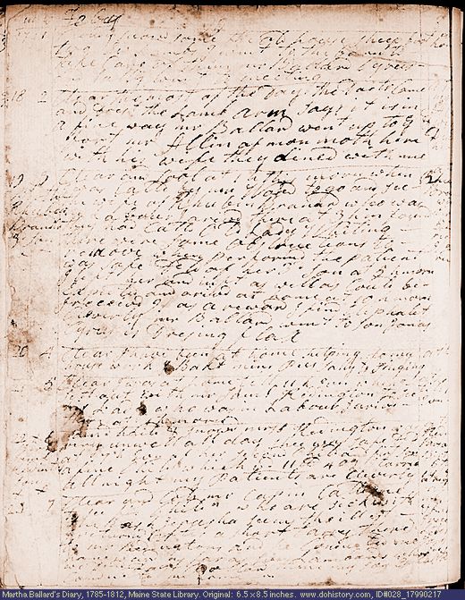 Feb. 17-23, 1799 diary page (image, 125K). Choose 'View Text' (at left) for faster download.