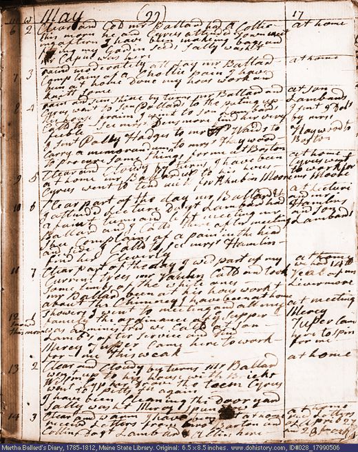 May 6-14, 1799 diary page (image, 136K). Choose 'View Text' (at left) for faster download.