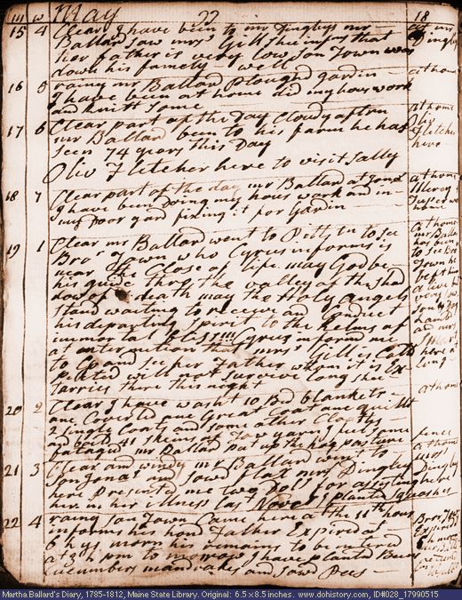 May 15-22, 1799 diary page (image, 136K). Choose 'View Text' (at left) for faster download.