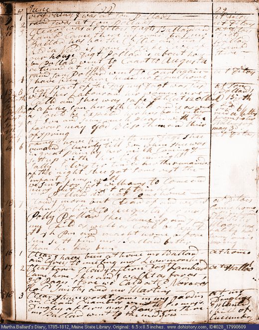 Jun. 9-18, 1799 diary page (image, 112K). Choose 'View Text' (at left) for faster download.