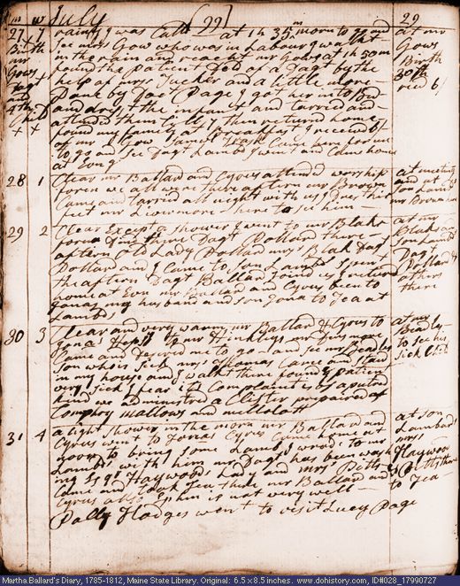 Jul. 27-31, 1799 diary page (image, 127K). Choose 'View Text' (at left) for faster download.