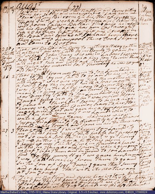 Aug. 24-28, 1799 diary page (image, 130K). Choose 'View Text' (at left) for faster download.
