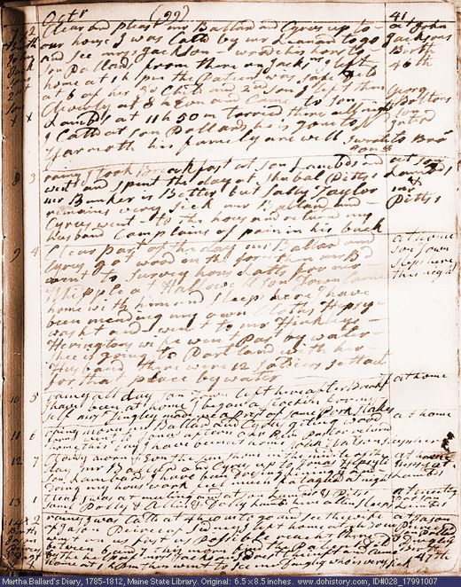 Oct. 7-14, 1799 diary page (image, 133K). Choose 'View Text' (at left) for faster download.
