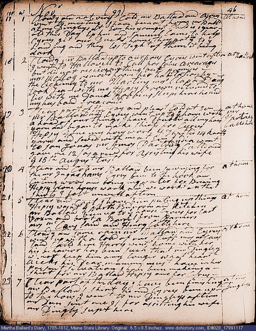 Nov. 17-23, 1799 diary page (image, 152K). Choose 'View Text' (at left) for faster download.