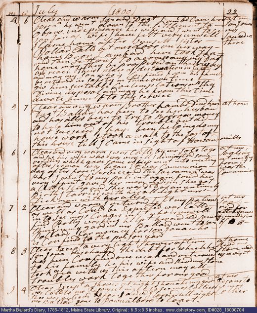 Jul. 4-9, 1800 diary page (image, 126K). Choose 'View Text' (at left) for faster download.