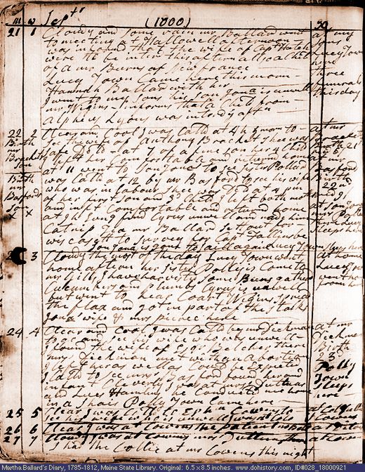 Sep. 21-27, 1800 diary page (image, 153K). Choose 'View Text' (at left) for faster download.
