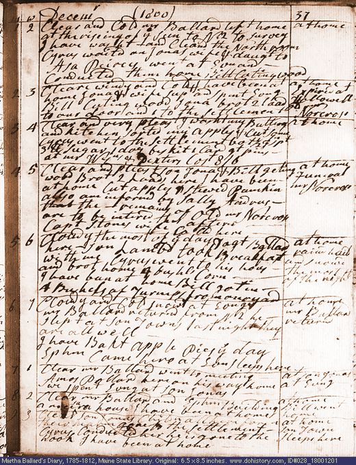 Dec. 1-9, 1800 diary page (image, 142K). Choose 'View Text' (at left) for faster download.