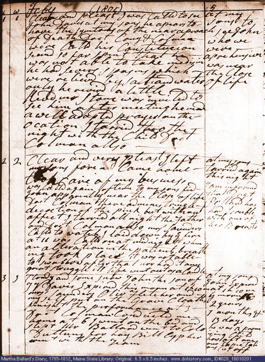 Feb. 1-3, 1801 diary page (image, 142K). Choose 'View Text' (at left) for faster download.