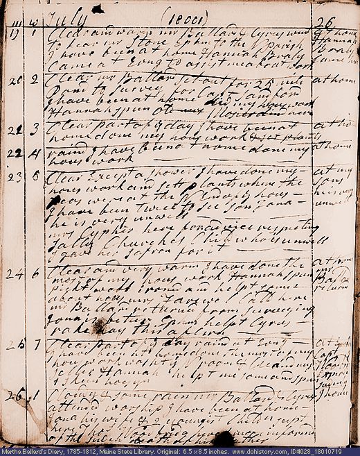Jul. 19-26, 1801 diary page (image, 139K). Choose 'View Text' (at left) for faster download.