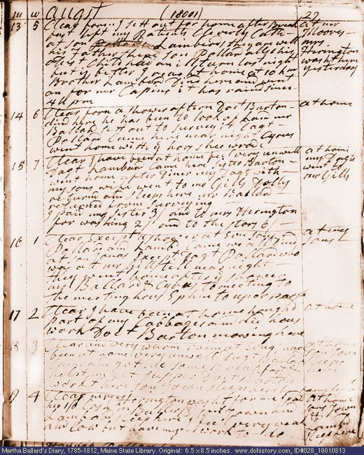 Aug. 13-19, 1801 diary page (image, 115K). Choose 'View Text' (at left) for faster download.