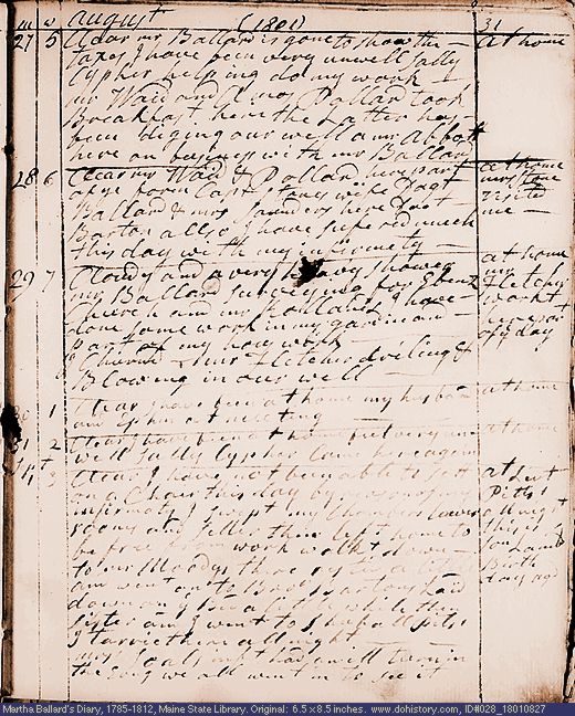 Aug. 27-Sep. 1, 1801 diary page (image, 122K). Choose 'View Text' (at left) for faster download.