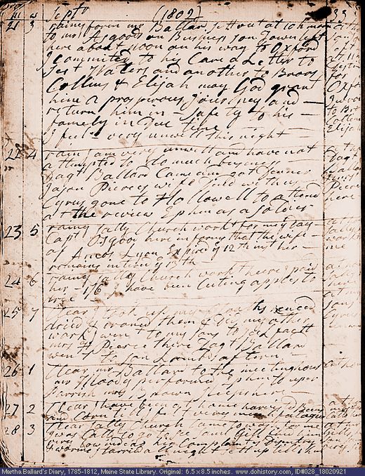 Sep. 21-28, 1802 diary page (image, 145K). Choose 'View Text' (at left) for faster download.