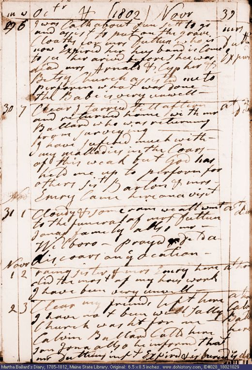 Oct. 29-Nov. 2, 1802 diary page (image, 120K). Choose 'View Text' (at left) for faster download.