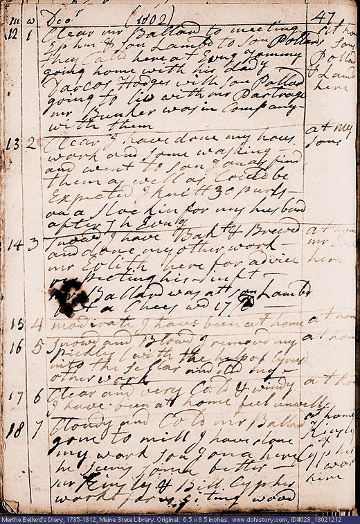 Dec. 12-18, 1802 diary page (image, 146K). Choose 'View Text' (at left) for faster download.