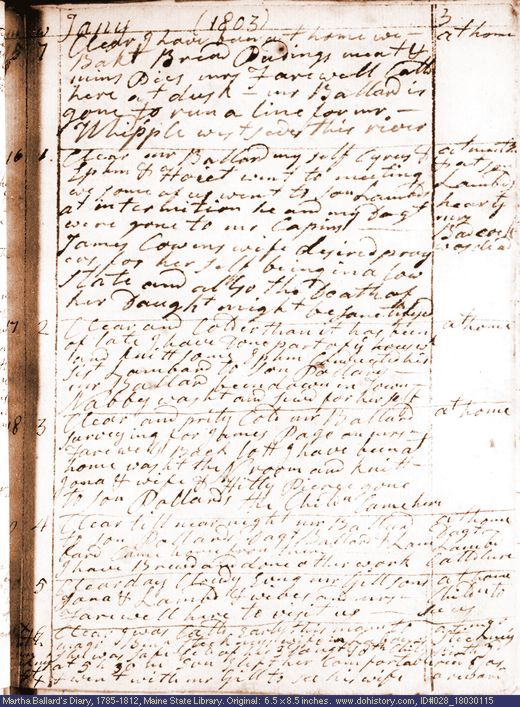 Jan. 15-21, 1803 diary page (image, 118K). Choose 'View Text' (at left) for faster download.