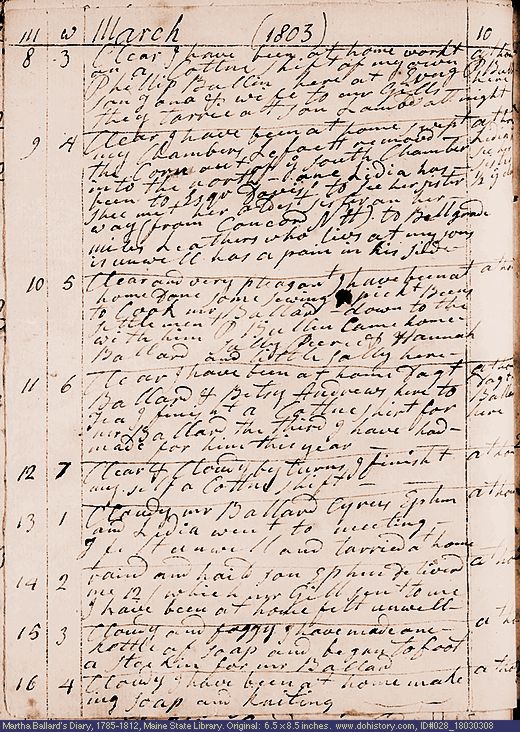 Mar. 8-16, 1803 diary page (image, 148K). Choose 'View Text' (at left) for faster download.