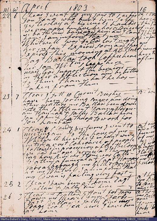 Apr. 22-26, 1803 diary page (image, 154K). Choose 'View Text' (at left) for faster download.