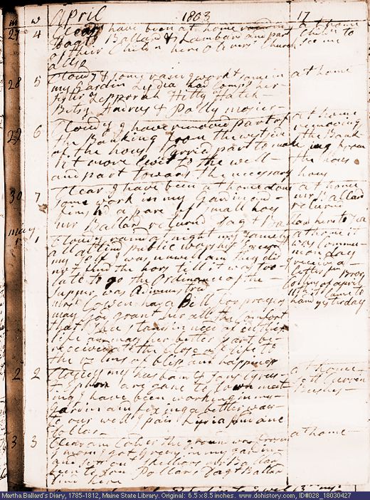 Apr. 27-May 3, 1803 diary page (image, 124K). Choose 'View Text' (at left) for faster download.