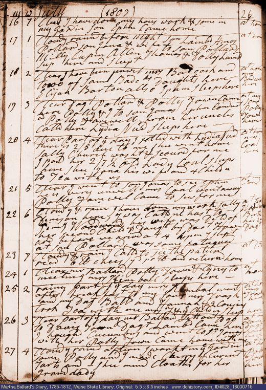 Jul. 16-27, 1803 diary page (image, 150K). Choose 'View Text' (at left) for faster download.