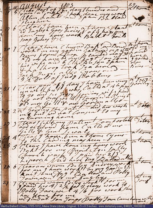 Aug. 18-27, 1803 diary page (image, 144K). Choose 'View Text' (at left) for faster download.