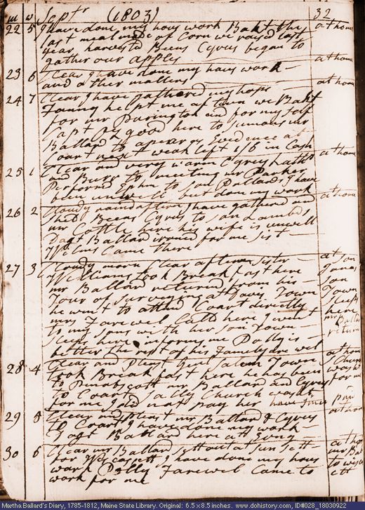 Sep. 22-30, 1803 diary page (image, 141K). Choose 'View Text' (at left) for faster download.