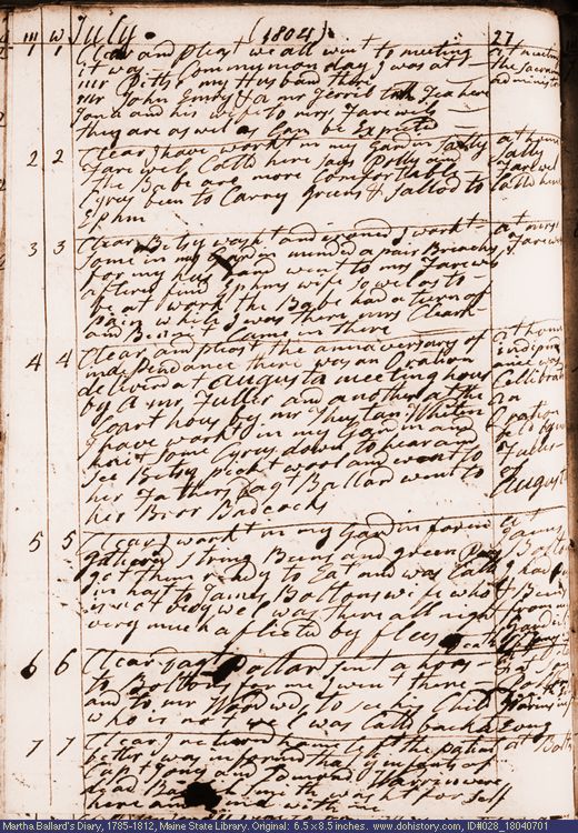 Jul. 1-7, 1804 diary page (image, 148K). Choose 'View Text' (at left) for faster download.