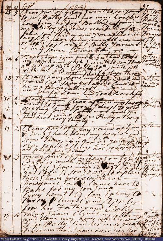 Sep. 13-19, 1804 diary page (image, 149K). Choose 'View Text' (at left) for faster download.