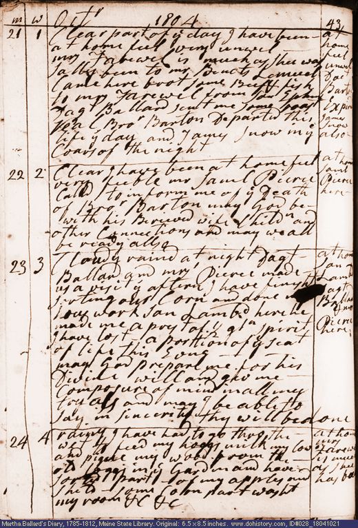 Oct. 21-24, 1804 diary page (image, 139K). Choose 'View Text' (at left) for faster download.