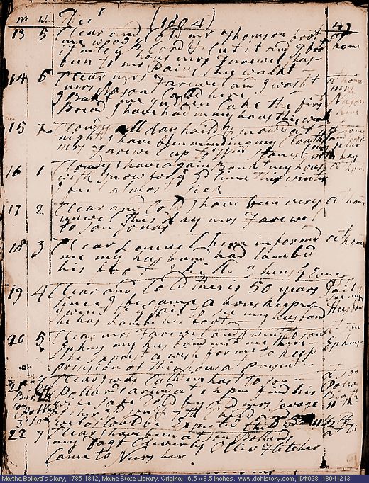 Dec. 13-22, 1804 diary page (image, 144K). Choose 'View Text' (at left) for faster download.