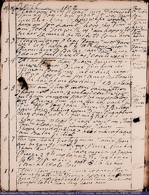 Apr. 1-7, 1805 diary page (image, 147K). Choose 'View Text' (at left) for faster download.
